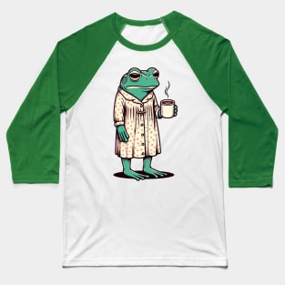 Sleepy tired frog with coffee Baseball T-Shirt